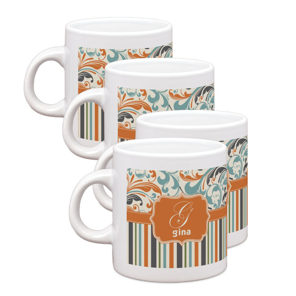 Custom Orange Blue Swirls & Stripes Single Shot Espresso Cups - Set of 4 (Personalized)