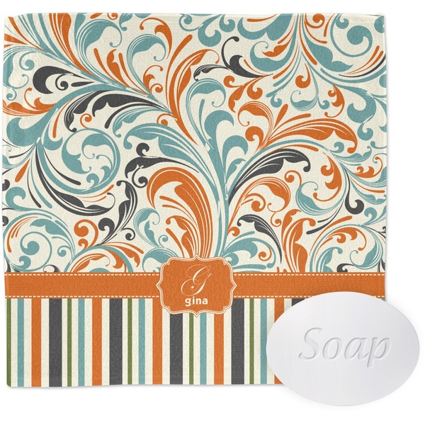 Orange Blue Swirls & Stripes Wash Cloth with soap