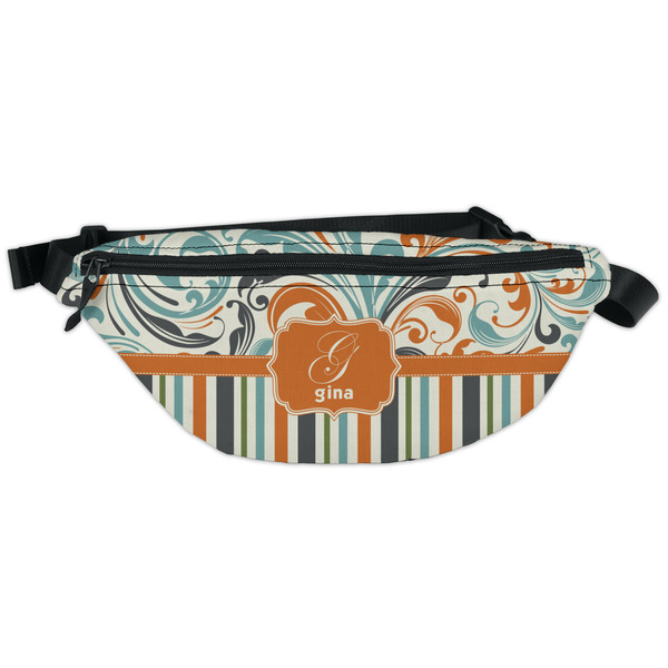 Custom Orange Blue Swirls & Stripes Fanny Pack - Classic Style (Personalized)