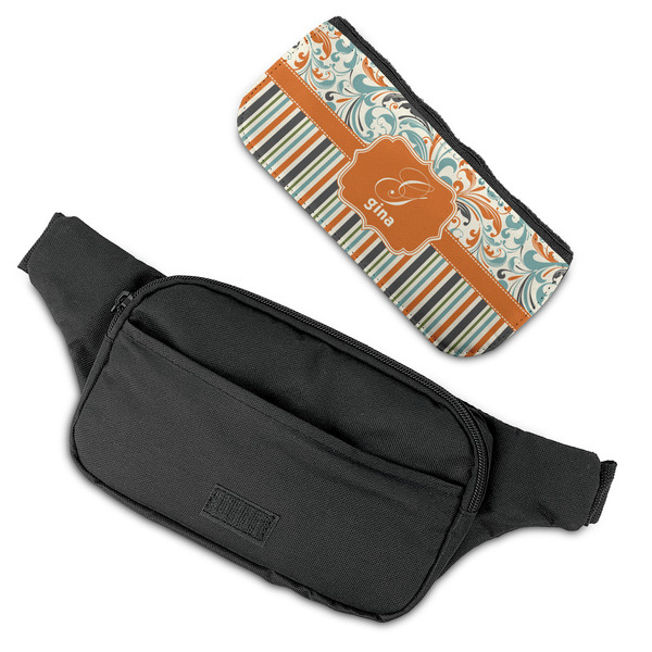 Orange Blue Swirls & Stripes Fanny Packs - FLAT (flap off)