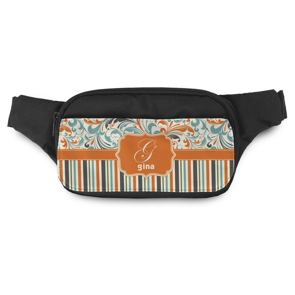 Custom Orange Blue Swirls & Stripes Fanny Pack - Modern Style (Personalized)