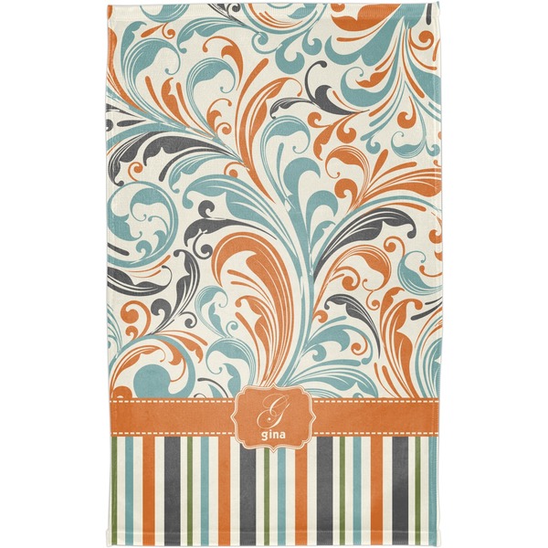 Orange Blue Swirls & Stripes Finger Tip Towel - Full View