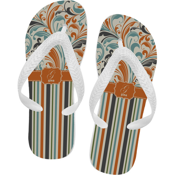 Custom Orange Blue Swirls & Stripes Flip Flops - Small (Personalized)