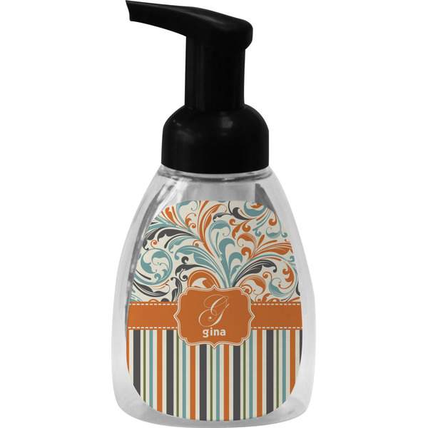 Custom Orange Blue Swirls & Stripes Foam Soap Bottle - Black (Personalized)