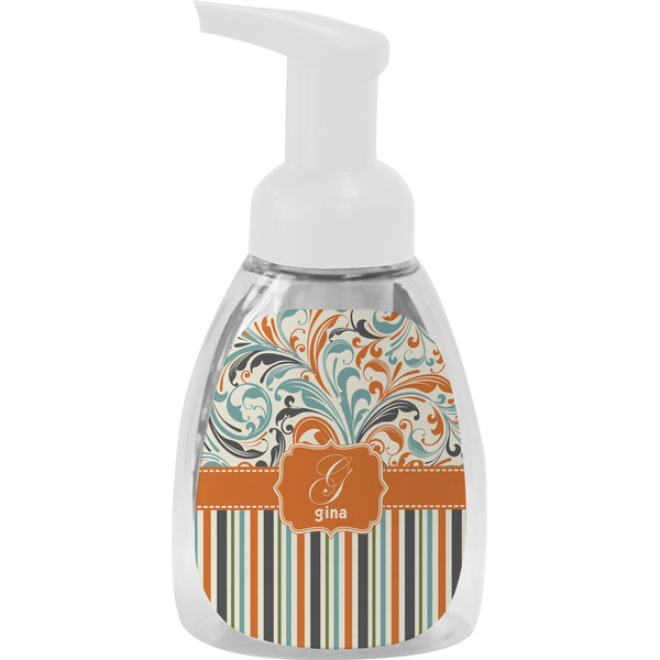 Custom Orange Blue Swirls & Stripes Foam Soap Bottle - White (Personalized)