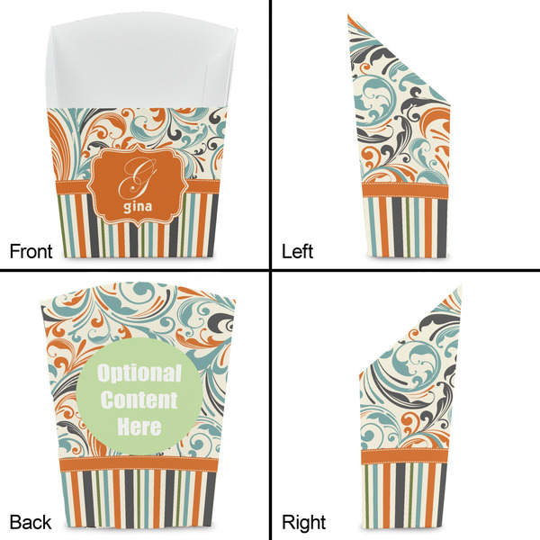 Orange Blue Swirls & Stripes French Fry Favor Box - Front & Back View