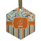 Orange Blue Swirls & Stripes Flat Glass Ornament - Hexagon w/ Name and Initial