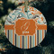 Orange Blue Swirls & Stripes Frosted Glass Ornament - Round (Lifestyle)