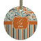 Orange Blue Swirls & Stripes Flat Glass Ornament - Round w/ Name and Initial