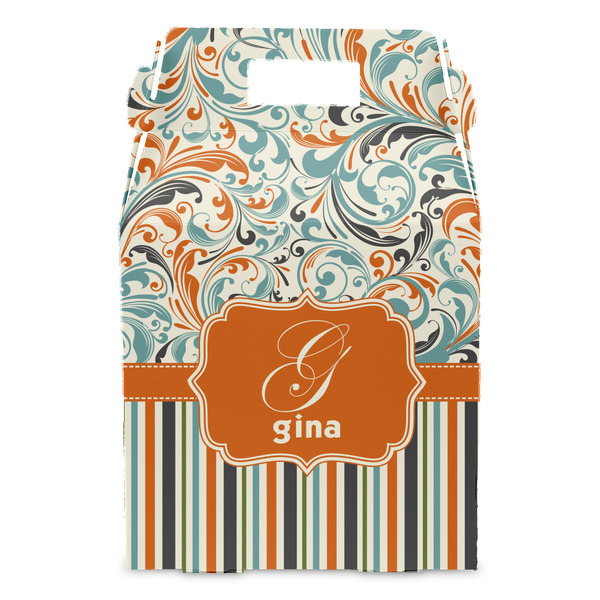 Orange Blue Swirls & Stripes Gable Favor Box - Front