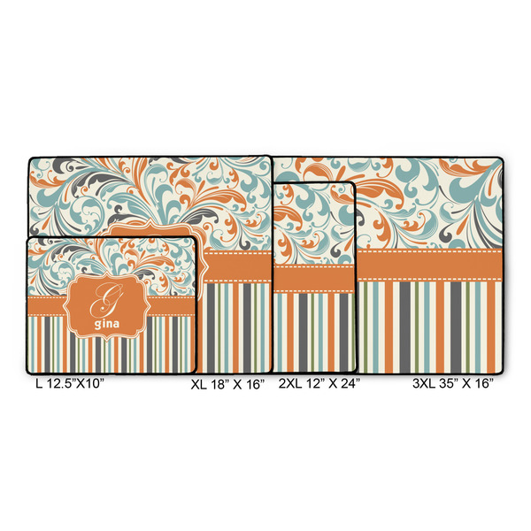 Orange Blue Swirls & Stripes Gaming Mats - SIZE CHART