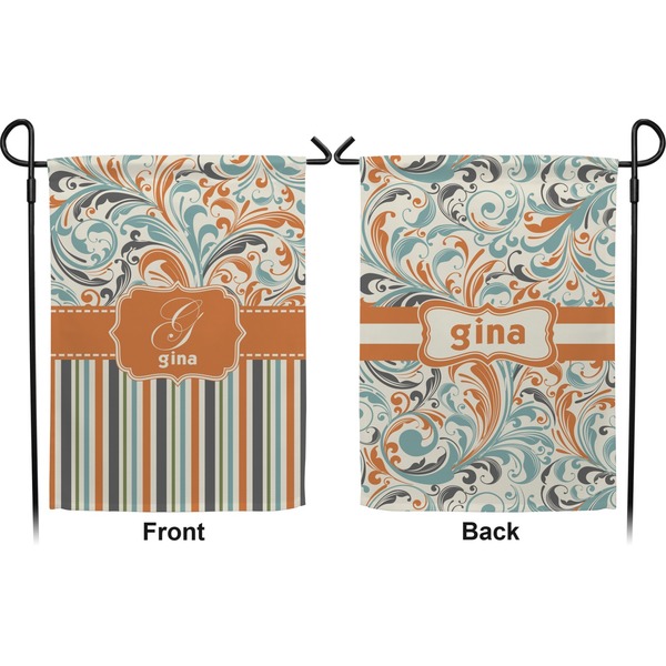 Orange Blue Swirls & Stripes Garden Flag - Double Sided Front and Back
