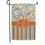 Orange Blue Swirls & Stripes Small Garden Flag - Single Sided w/ Name and Initial