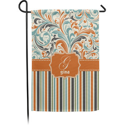 Orange Blue Swirls & Stripes Garden Flag (Personalized)
