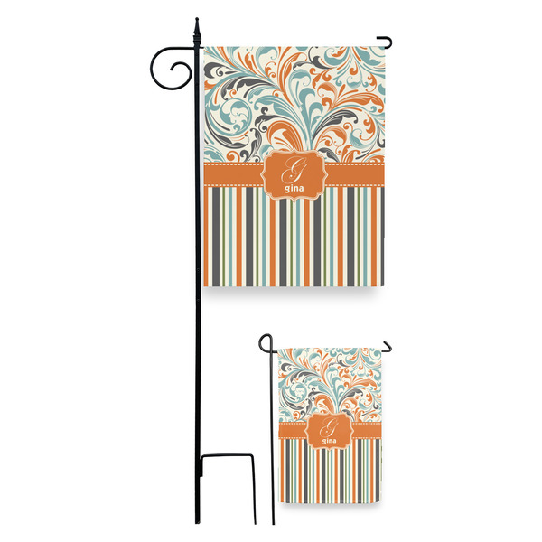 Orange Blue Swirls & Stripes Garden Flag - PARENT/MAIN