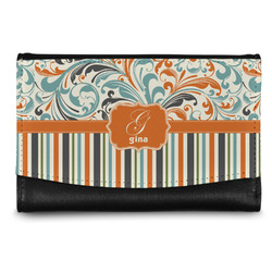 Orange Blue Swirls & Stripes Genuine Leather Women's Wallet - Small (Personalized)