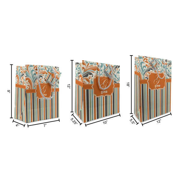 Orange Blue Swirls & Stripes Gift Bags - All Sizes - Dimensions