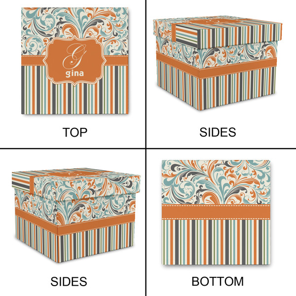 Orange Blue Swirls & Stripes Gift Boxes with Lid - Canvas Wrapped - Large - Approval