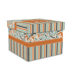 Orange Blue Swirls & Stripes Gift Box with Lid - Canvas Wrapped - Medium (Personalized)
