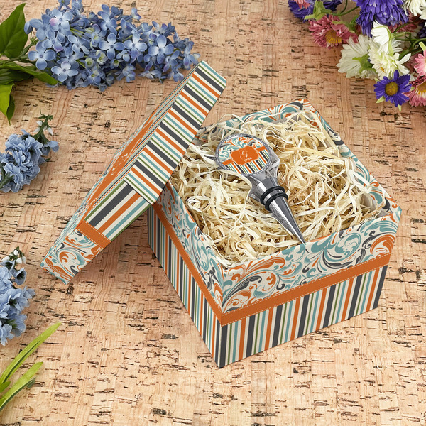 Orange Blue Swirls & Stripes Gift Boxes with Lid - Canvas Wrapped - Medium - In Context