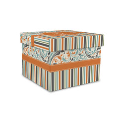 Orange Blue Swirls & Stripes Gift Box with Lid - Canvas Wrapped - Small (Personalized)