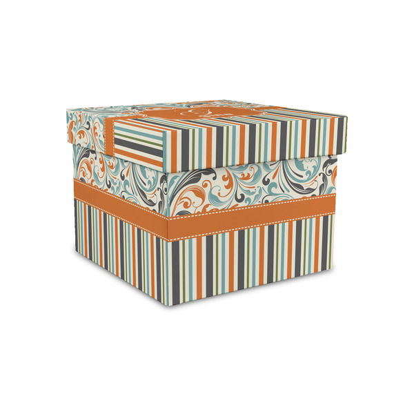 Orange Blue Swirls & Stripes Gift Boxes with Lid - Canvas Wrapped - Small - Front/Main