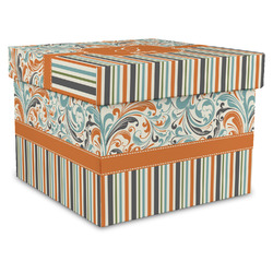 Orange Blue Swirls & Stripes Gift Box with Lid - Canvas Wrapped - X-Large (Personalized)