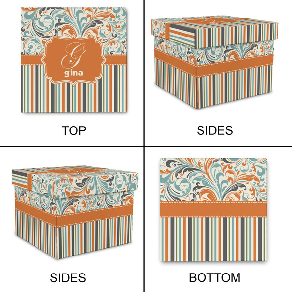 Orange Blue Swirls & Stripes Gift Boxes with Lid - Canvas Wrapped - XX-Large - Approval