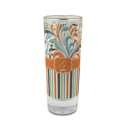 Orange Blue Swirls & Stripes 2 oz Shot Glass - Glass with Gold Rim (Personalized)