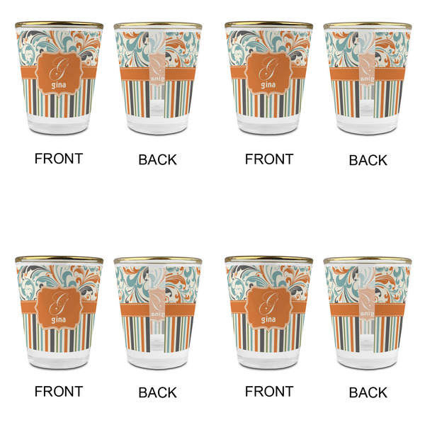 Orange Blue Swirls & Stripes Glass Shot Glass - with gold rim - Set of 4 - APPROVAL