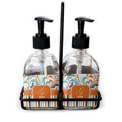 Orange Blue Swirls & Stripes Glass Soap & Lotion Bottles (Personalized)
