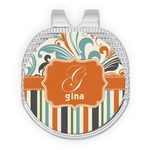 Orange Blue Swirls & Stripes Golf Ball Marker - Hat Clip - Silver