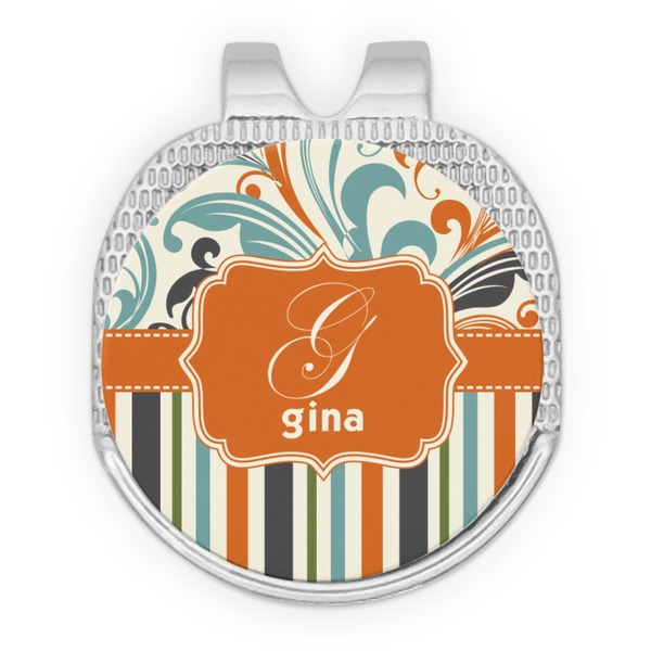 Orange Blue Swirls & Stripes Golf Ball Hat Marker Hat Clip