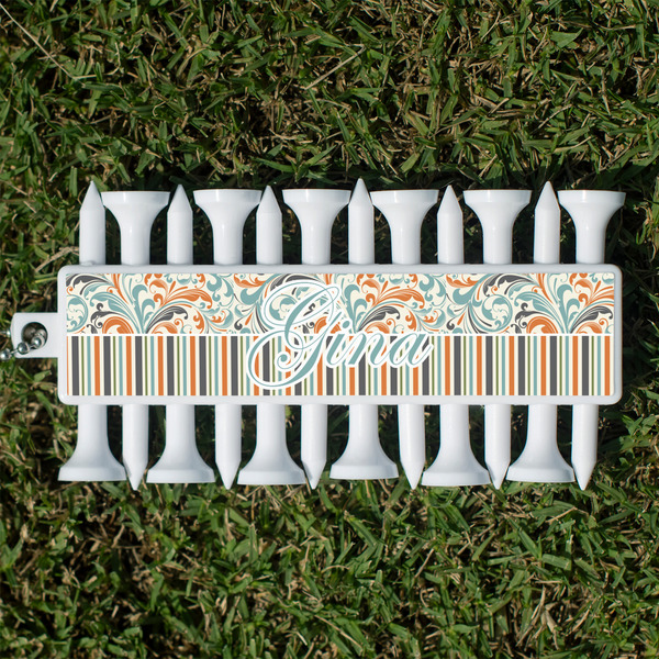 Custom Orange Blue Swirls & Stripes Golf Tees & Ball Markers Set (Personalized)