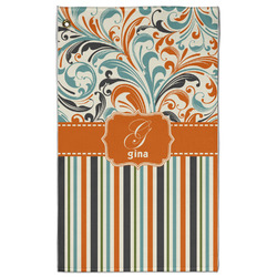 Orange Blue Swirls & Stripes Golf Towel - Poly-Cotton Blend - Large w/ Name and Initial