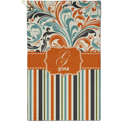 Orange Blue Swirls & Stripes Golf Towel - Poly-Cotton Blend - Small w/ Name and Initial