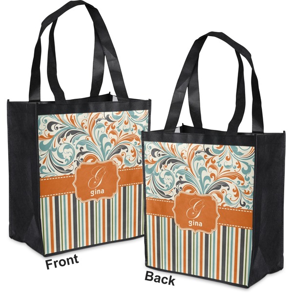 Orange Blue Swirls & Stripes Grocery Bag - Apvl