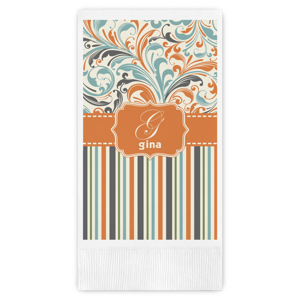 Custom Orange Blue Swirls & Stripes Guest Towels - Full Color (Personalized)