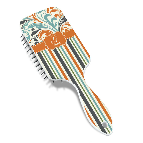 Orange Blue Swirls & Stripes Hair Brush - Angle View