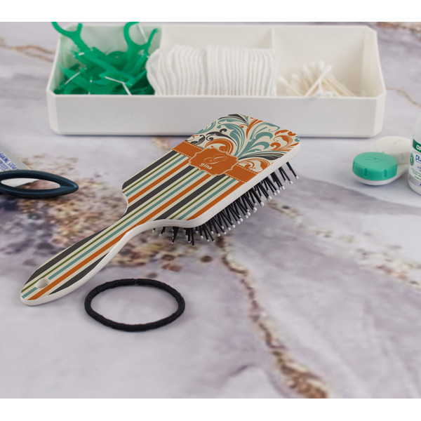 Orange Blue Swirls & Stripes Hair Brush - In Bathroom