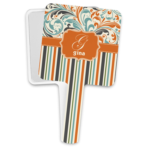 Custom Orange Blue Swirls & Stripes Hand Mirror (Personalized)