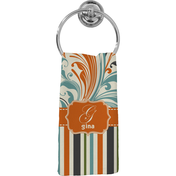 Custom Orange Blue Swirls & Stripes Hand Towel - Full Print (Personalized)