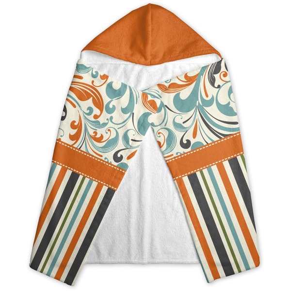 Orange Blue Swirls & Stripes Hooded Towel - Folded