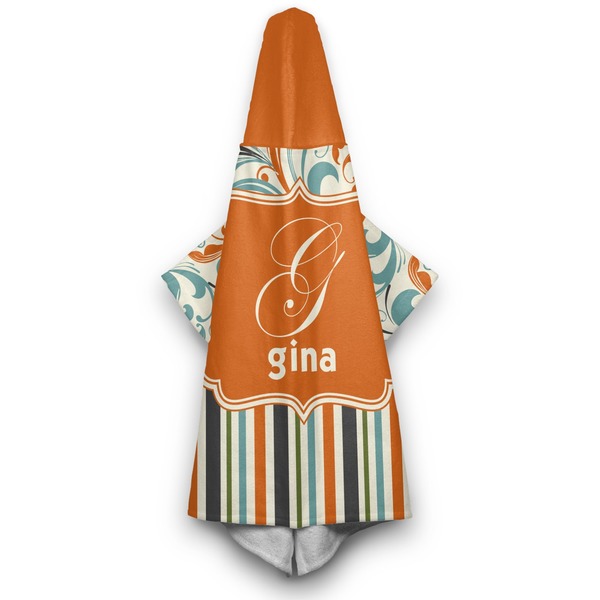 Orange Blue Swirls & Stripes Hooded Towel - Hanging