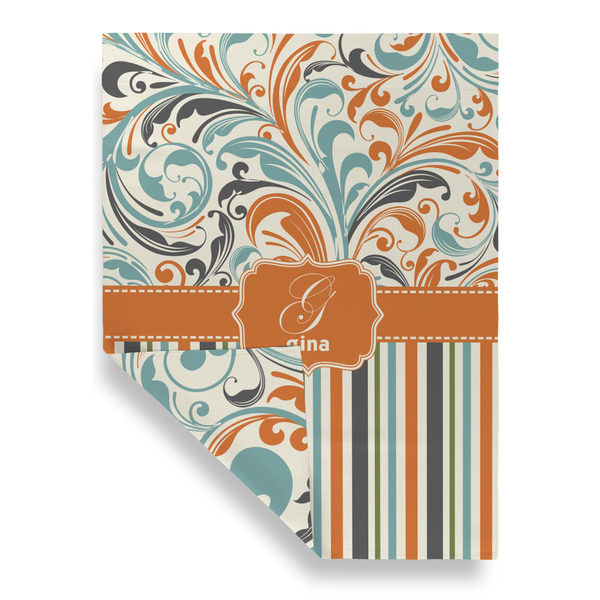 Orange Blue Swirls & Stripes House Flags - Double Sided - FRONT FOLDED