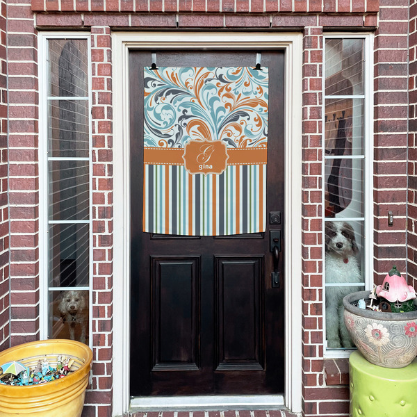Orange Blue Swirls & Stripes House Flags - Double Sided - (Over the door) LIFESTYLE