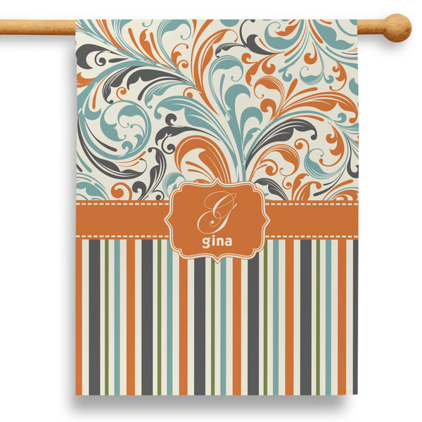 Custom Orange Blue Swirls & Stripes 28" House Flag (Personalized)