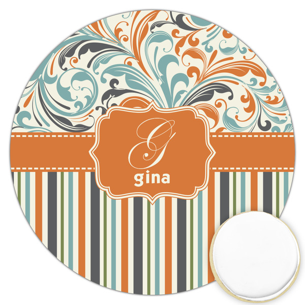 Custom Orange Blue Swirls & Stripes Printed Cookie Topper - 3.25" (Personalized)