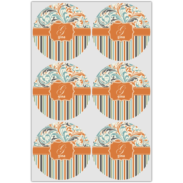 Orange Blue Swirls & Stripes Icing Circle - Large - Set of 6