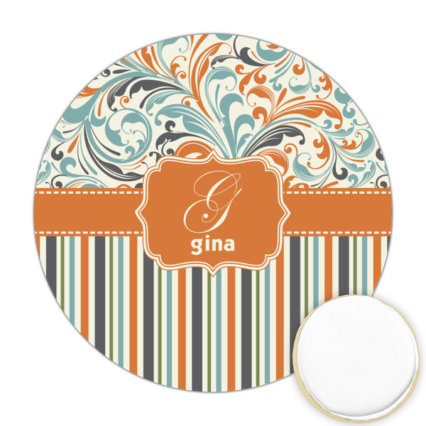 Custom Orange Blue Swirls & Stripes Printed Cookie Topper - Round (Personalized)